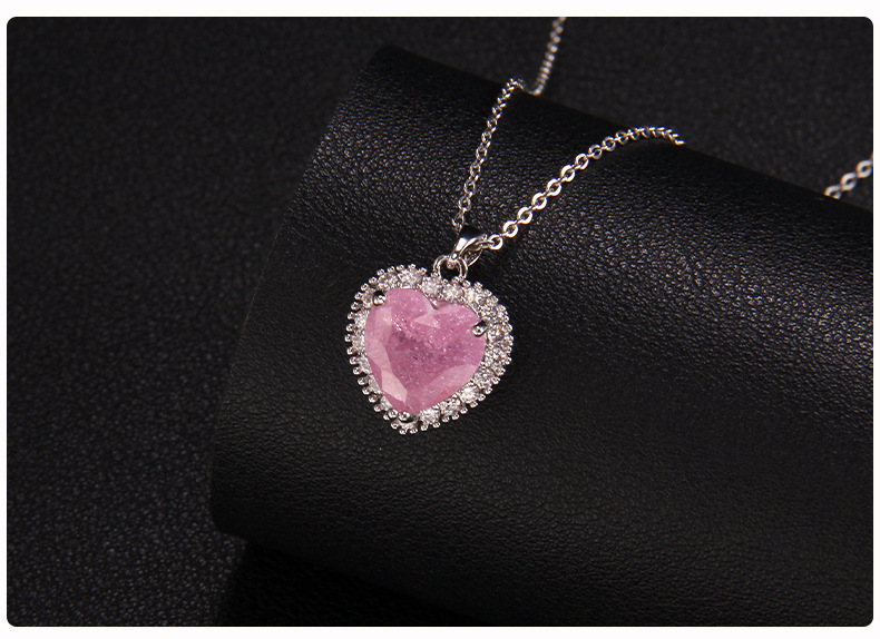 Sweet Heart Shape Titanium Steel Copper Zircon Pendant Necklace In Bulk display picture 2