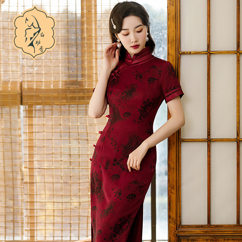 oriental short dress EastFlair Women's Green Floral Print Waist Cinched Mini Dress,Elegant Summer Cheongsam Chinese Style Oriental Clothes,Suitable For Dates And Party Dress