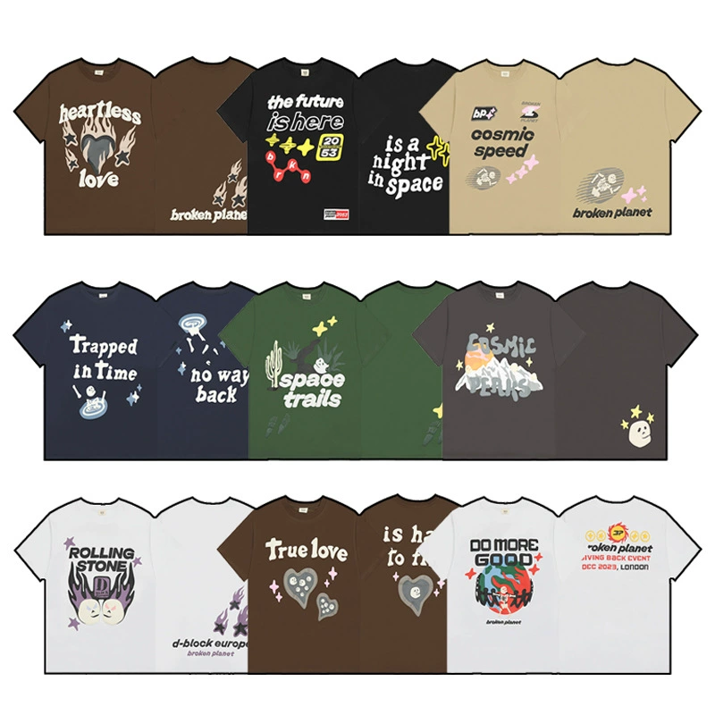 Broken Planet Broken Planet High Street Американский пузырчатый принт свободная хлопковая пара с короткими рукавами мужская футболка женская