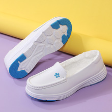 现货护士鞋真皮女秋冬季软底透气平底防滑医院加绒工作鞋一件代发