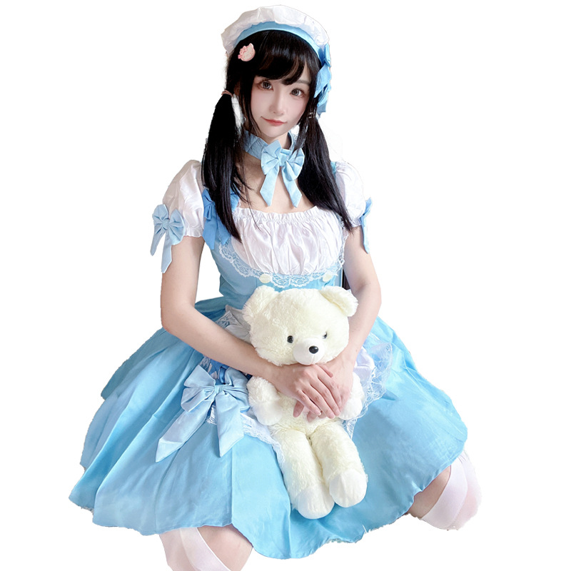 일본 스타일 귀여운 소녀 메이드 의상 원피스 애니메이션 로리 유니폼 메이드 코스프레 의상