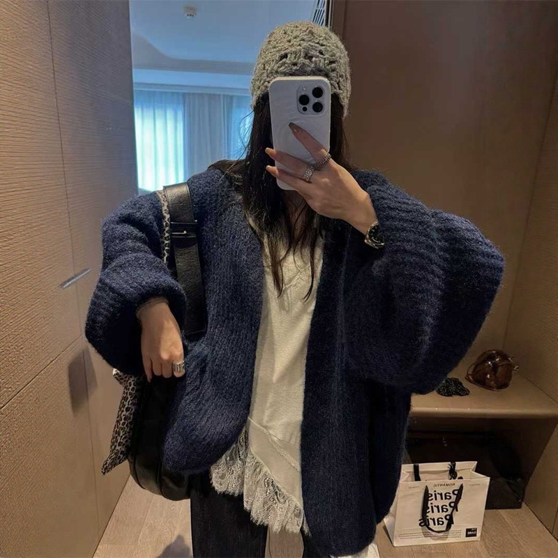 慵懒风毛衣外套女秋冬新款高级感百搭休闲宽松灯笼袖针织开衫上衣|undefined