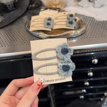 韩国东大门早秋毛线编织花朵镂空发夹刘海侧边夹碎发夹头饰女新款