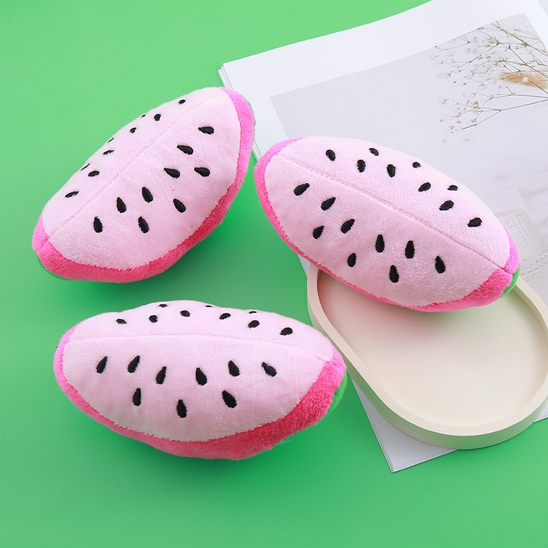 ペット用品のぬいぐるみの声の半円のピンクのスイカの訓練のインタラクティブなテディの中で小型の犬はおもちゃの直接販売に付き添います。|undefined