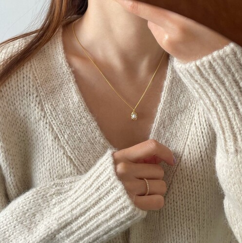 Fan Zhiqiao Korean version of Little Red Book 925 sterling silver necklace pearl pea necklace ins personalized necklace