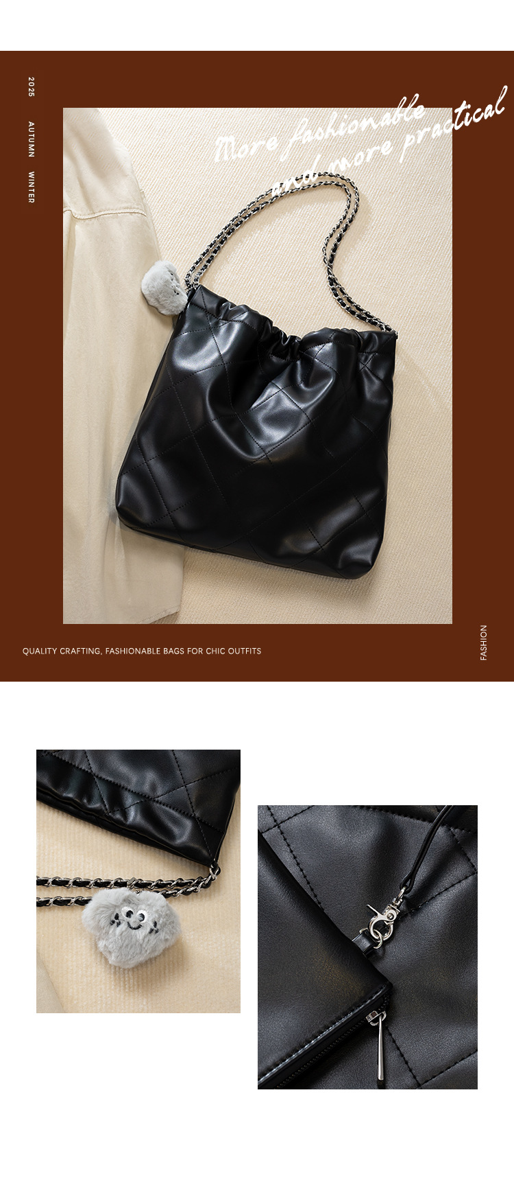 Bestseller: Neue Modell 2026 Tasche, gesteppte Ketten-Schultertasche mit Achselgurt, geräumige Tragetasche_voghion.com