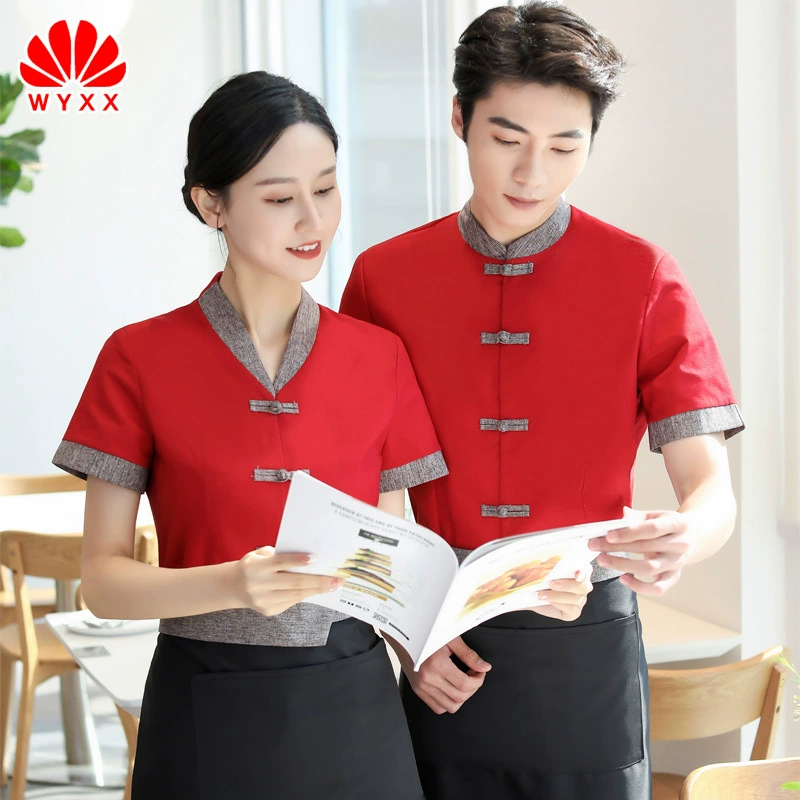 Официант отеля Рабочая одежда Летняя одежда с короткими рукавами Женская чайная домик Ресторан Hotpot Ресторан Китайский Ресторан Одежда Новые товары