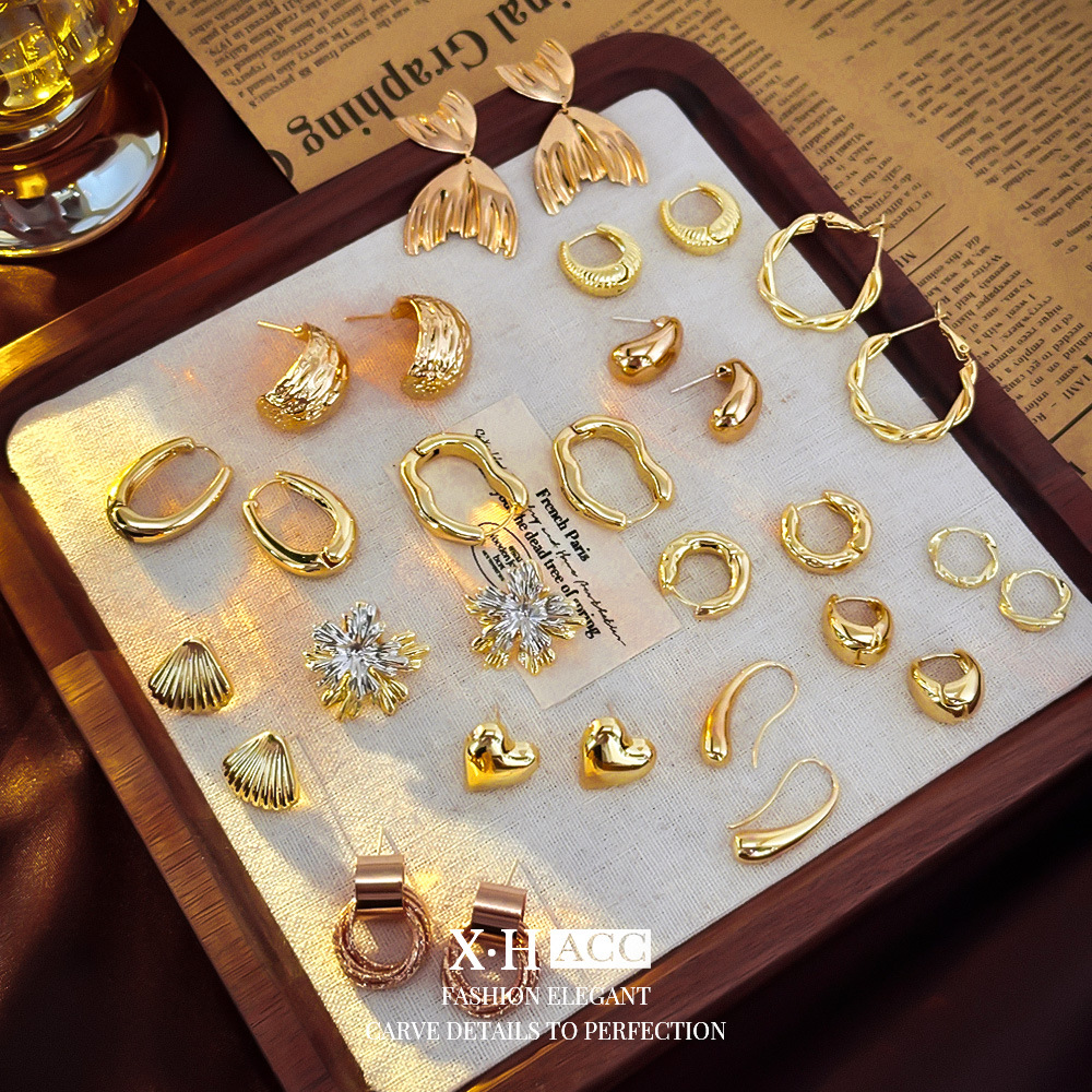 欧美时尚金属质感轻奢耳环跨境热销简约气质耳钉小众个性耳饰批发