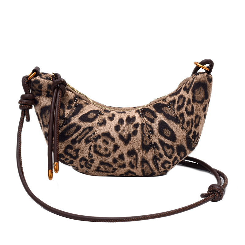 Bolsa de brazo retro con patrón de leopardo, bolsa de cuerno de toro para mujeres, otoño y invierno 2025, nuevo estilo coreano de moda bolso de hombro de nicho, diseño de bolso