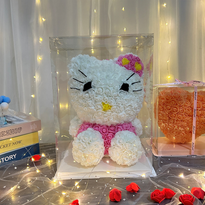 Flor preservada Hello Kitty, regalo de San Valentín, rosa artificial, regalo de cumpleaños, regalo de Navidad