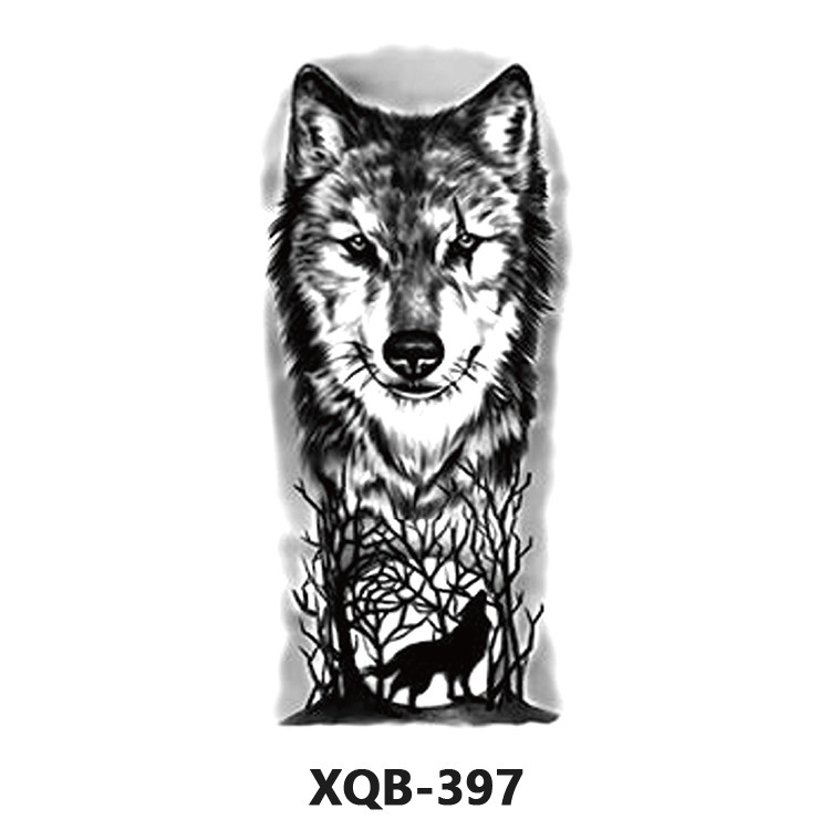 Small Full Arm Animal Tiger Wolf Flower Arm Tattoo Sticker Half Arm Waterproof Female Long-Lasting Male Wholesale Black and White Xqb Tattoo