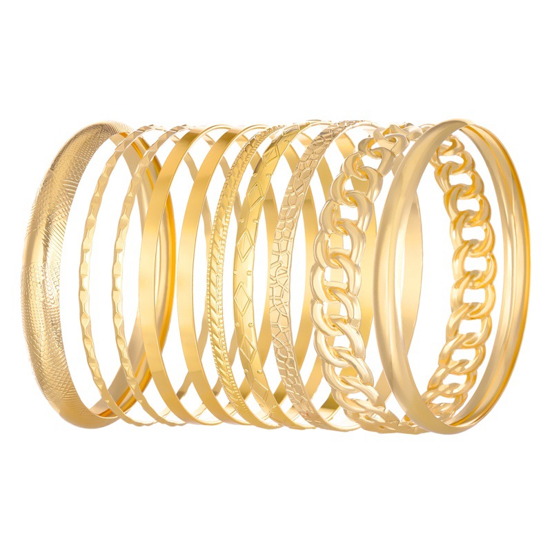 Europeo y americano transfronterizo retro personalizado exagerado amplia pulsera traje oro brillante irregular pulsera conjunto de nueve piezas