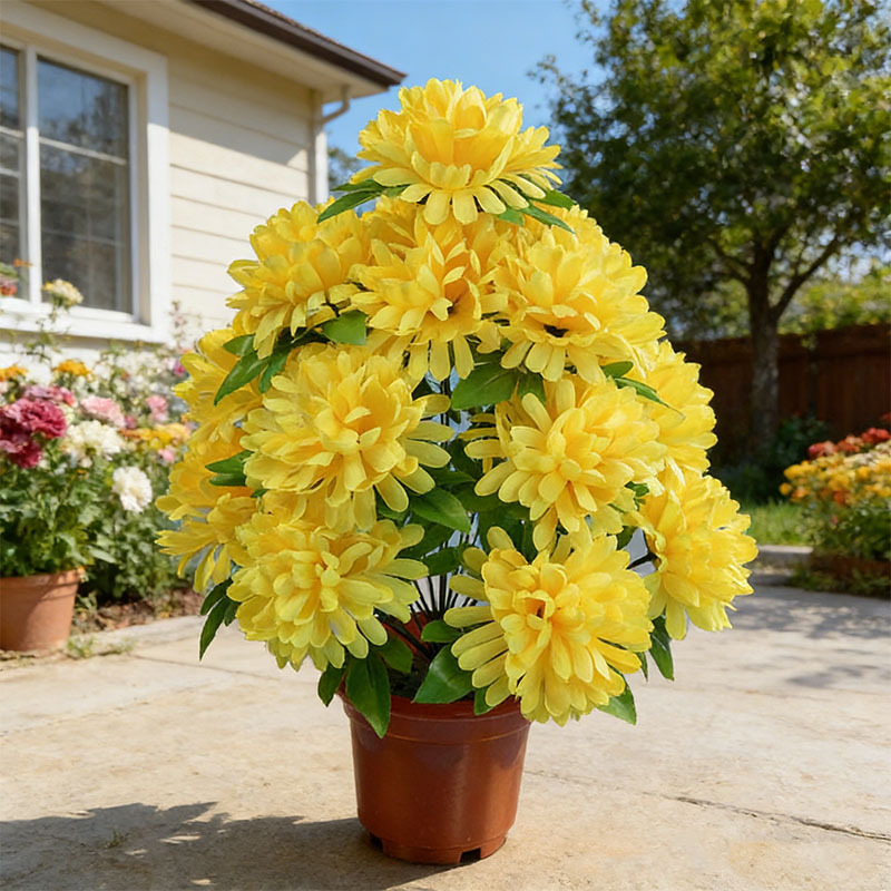 Venta al por mayor de flores artificiales: grandes ramos de flores Qingming para culto, flores de seda, ramos de crisantemo de 18 flores y arreglos florales artificiales.