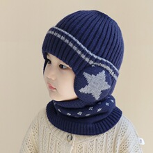 儿童帽子秋冬男女童加绒保暖护耳帽围脖二件套潮宝宝韩版毛线套帽