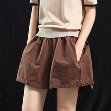 大码女装复古文艺夏季新款休闲裤松紧腰宽松显瘦短裤阔腿裤女