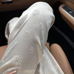 新中国式の風のコンビネーションのストレートズボンの夏のジャカードのサテンの垂れ下がった感じのワイドレギンスのズボンのシルクは滑っていて痩せています。