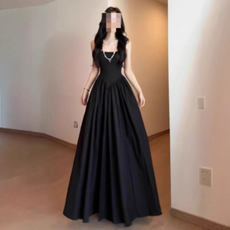 Plus Size French Tea Break Suspender Dress for Women Summer 2025 New Style Sexy Waist Slimming Look Black Long Skirt Plus Size French Tea Break Suspender Dress for Women Summer 2025 New Style Sexy Waist Slimming Look Black Long Skirt