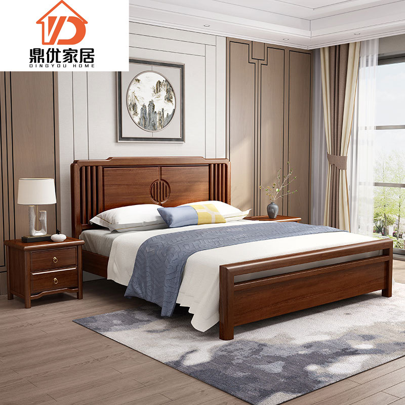 新中式金丝檀木实木床1.5米1.8米双人床红木主卧大床婚床卧室家具
