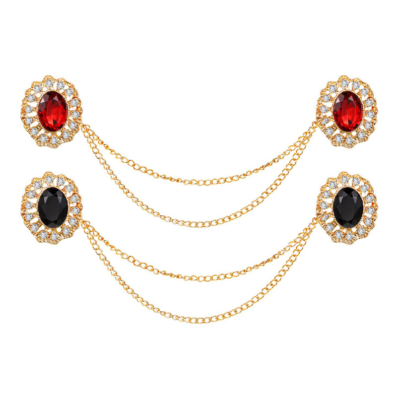 Winter New Fashion Ruby ​​Sweater Chain Brooch High-End Wine Party Event Clothing Versatile Corsage Accessories