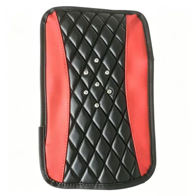 Cross-border car armrest box cover, spliced diamond pattern, universal for all seasons, breathable and non-slip center console mat, car accessories wholesale (Armrest box pad) - diamond-studded-diamond-shaped-red-armrests