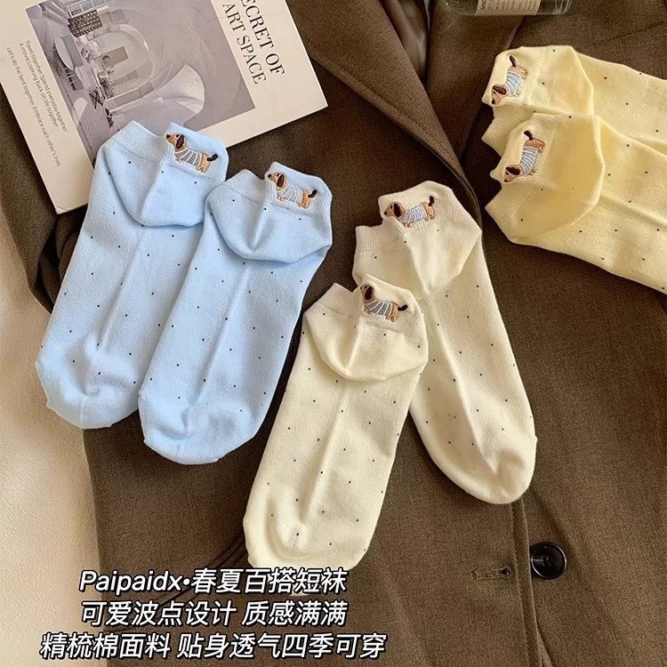 かわいいインスタイルダックスフント子犬ショートソックス女性用韓国風夏多用途漫画薄いドットトレンディソックス|undefined