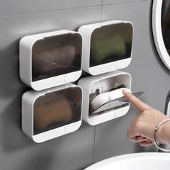 Simple style soap box wall-mounted drain-free punch-free soap box with lid large household storage shelf