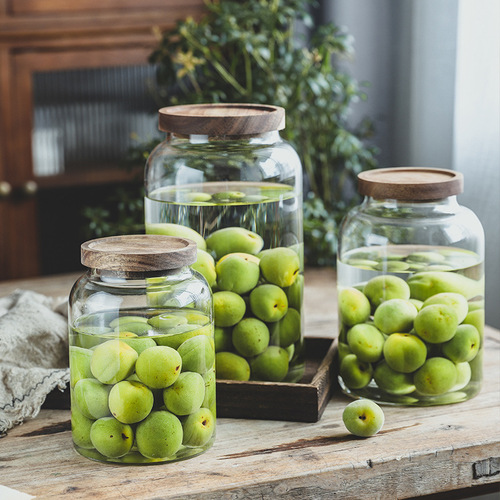 Large-capacity acacia wood wine glass bottle household wine making jar green plum and bayberry wine bottle storage storage sealed jar