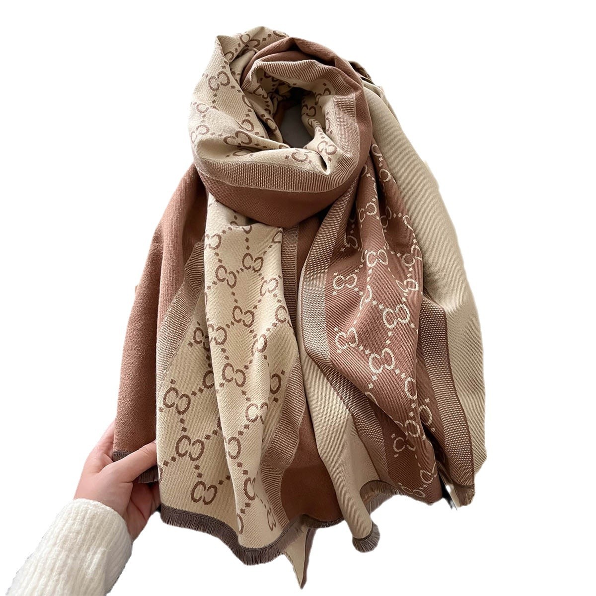 2024 coreano empalme bufandas de contraste de color de invierno para mujeres nuevo estilo imitación de cachemira universal mantel caliente temperamento universal buñuelo