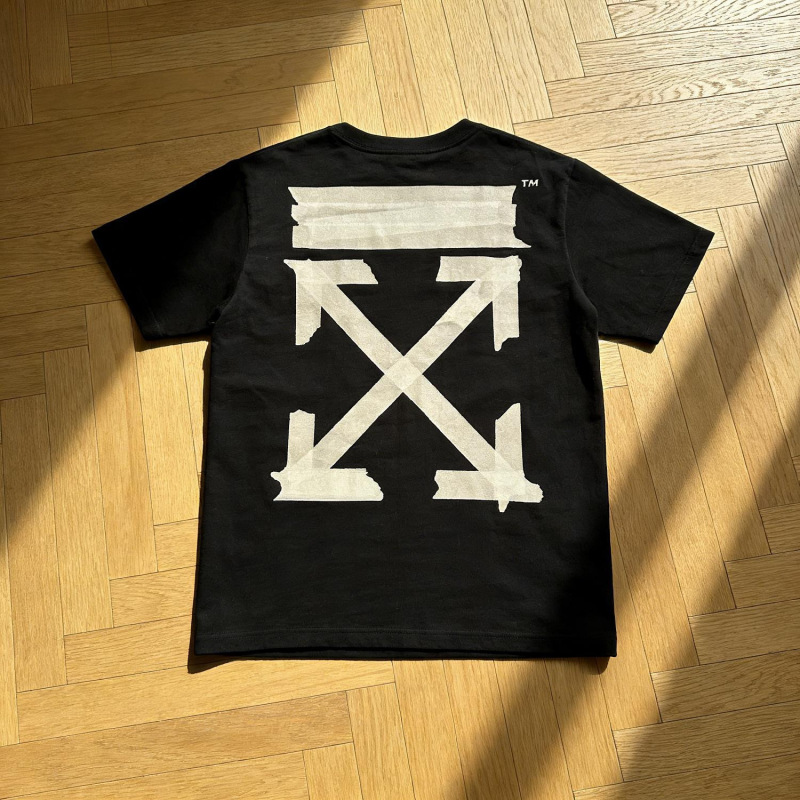 High-Quality Off War Gold-Stamped Strip Oil Painting Daisy Fireworks Religious Ow Short-Sleeve Loose T-Shirt for Men and Women Couple Style