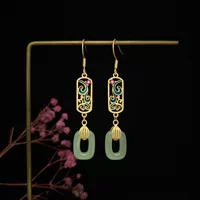 Ретро-Enamel серьги в виде защитного амулета, имитация нефрита, позолоченная филигрань, легкий