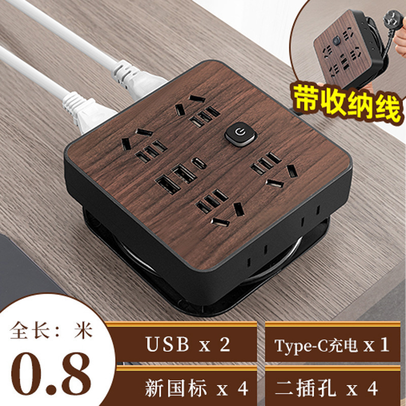 Fabricante de madera enchufe panel de escritorio multifuncional hogar enchufe de carga USB con cable enchufe de seguridad USB