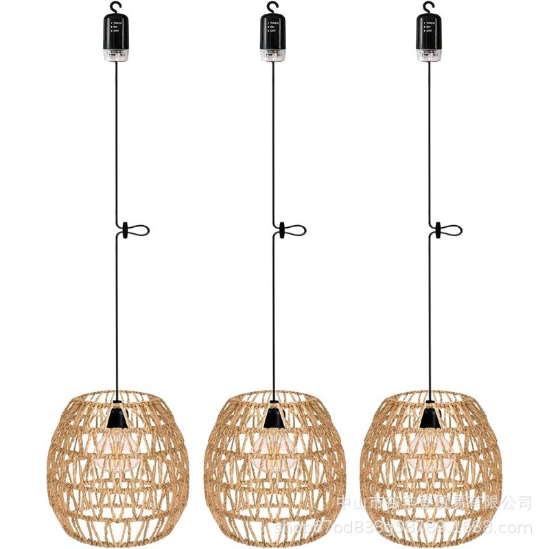 Rattan Cross-Border New 4Aa Battery Powered Courtyard Chandelier Outdoor Waterproof Courtyard Balcony Farmhouse Led Chandelier