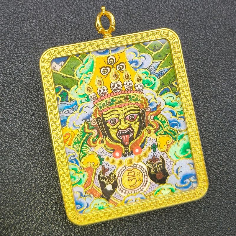 藏式唐卡吊坠手绘描金画芯扎基拉姆黄财神项链狐狸男女款挂件批发|undefined