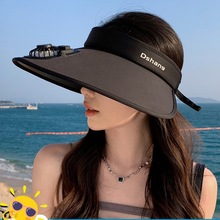 遮阳帽女夏季空顶带电风扇防嗮帽子成人夏天大帽檐防紫外线太阳帽