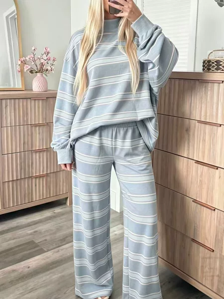2026 Autumn/Winter New European and American Amazon Independent Station Cross-Border Striped Print Fashion Casual Women's Suit