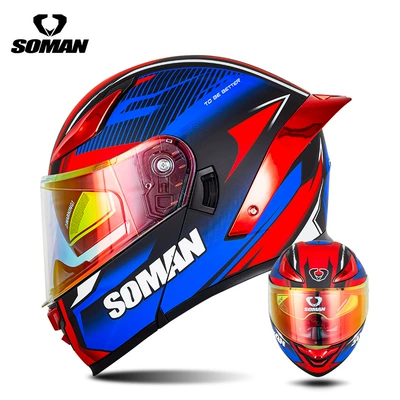 Electric Vehicle Flip-Up Helmets for – Motosiklet kaskı (dəbilqə) - blue-and-red-spartan-with-transparent-revo-red-s