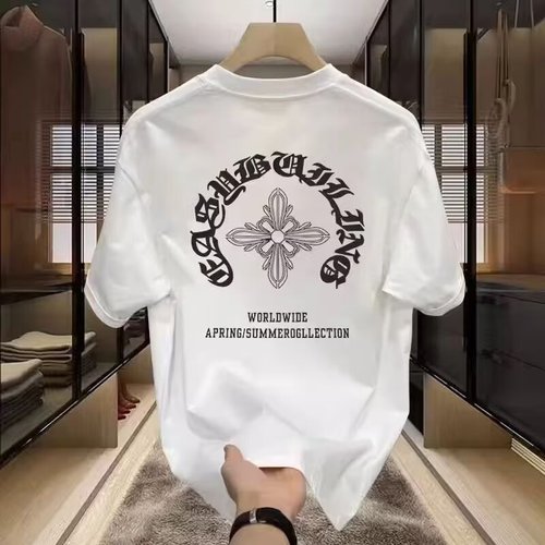 Men's Short Sleeve T-Shirt Fashion Summer Loose Simple Heavyweight Youth Casual Top Five-Button Sleeve