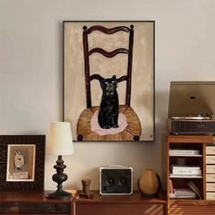 美拉德椅子貓咪客廳裝飾畫美式復古抽象餐廳壁畫中古臥室床頭掛畫