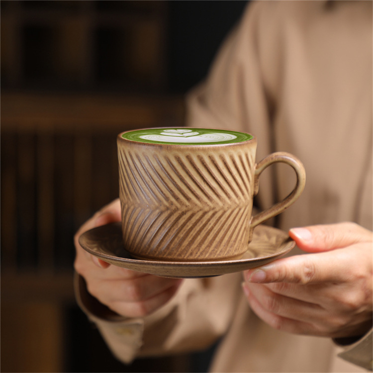 Ceramic Coffee Cup Set Wabi-sabi Style Japanese Embossed Ceramic_voghion.com