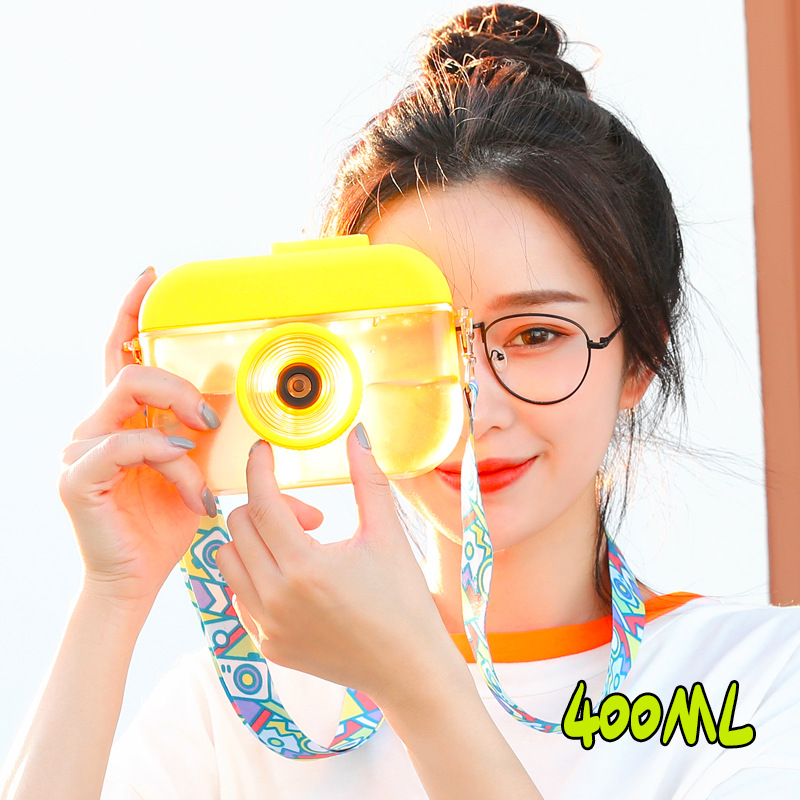 Vaso con pajilla estilo cámara – Diseño coreano, portátil, a prueba de fugas, para jugo y uso escolar