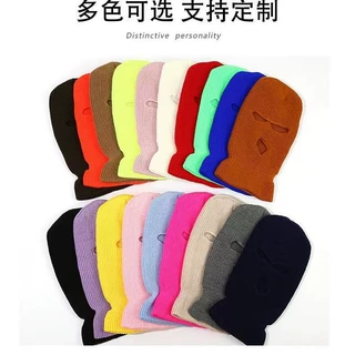 秋冬季针保暖三孔套头帽 骑车包头户外三孔骑行帽 毛线针织帽定制