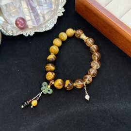 黄塔晶虎眼石和田玉铜镀金中国结潮流时尚爆款配饰串珠手链手串