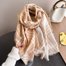 新款双面格子仿羊绒围巾女 秋冬季四面散须休闲百搭韩版格子披肩