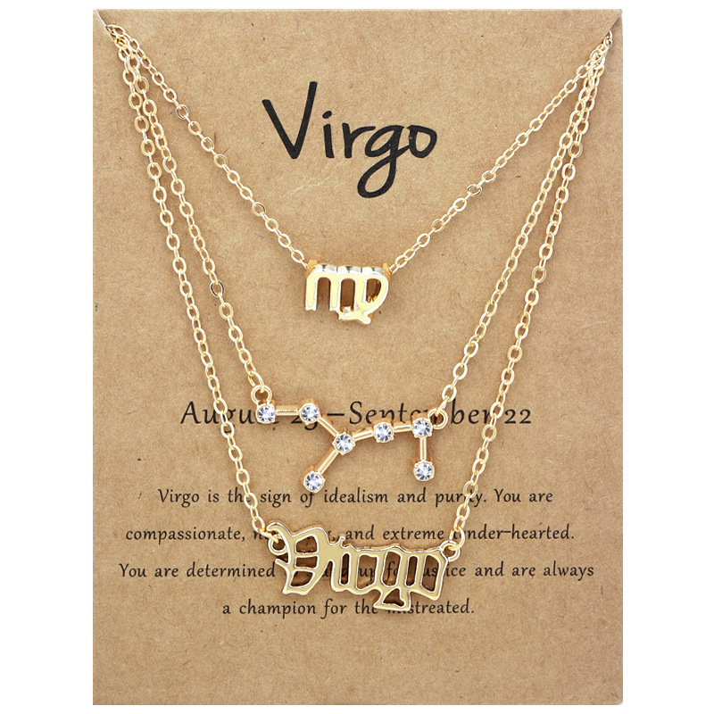 12 Zodiac Signs Necklace Set Ins Retro Letter Symbol Diamond Three-Piece Set Amazon Jewelry Set
