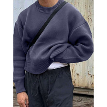 Y 38933 Solid simple crew neck knit sweater ��ɫ��ԼԲ����֯