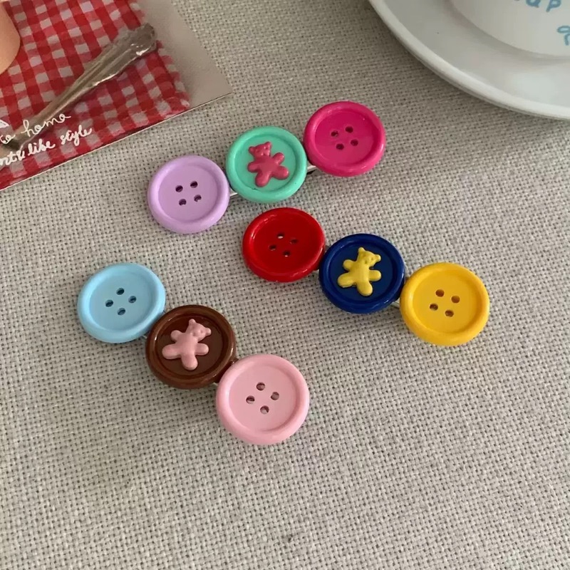 可爱撞色纽扣小熊发夹少女百搭鸭嘴夹碎发刘海夹创意边夹发卡发饰|undefined