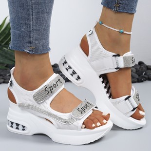 Foreign Trade Large Size Platform Sandals for Women 2025 Summer New Style Rhinestone Letter Velcro Casual Sports Sandals