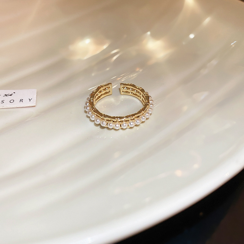 中古風ジルコン麻花真珠開口指輪軽贅沢高級感食指戒シンプルなデザイン感小衆手飾り|undefined