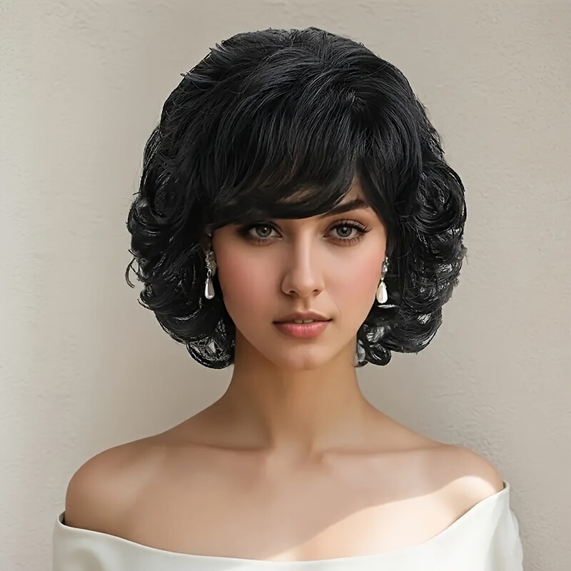 Women's Black Short Curly Wig Fashion Hairstyle Wig Suitable for Daily Wear Halloween Party and Wedding