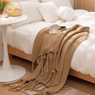 Scandinavian Ins Pure Color Knitted Thickeneded Large Tassel Wool Blanket Sofa Leisure Nap Blanket B&B Bedside Blanket
